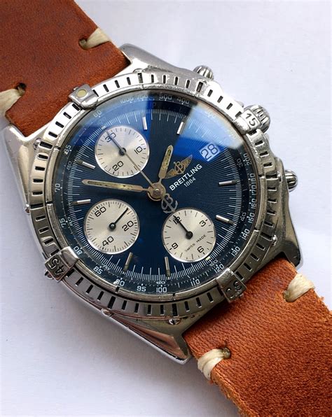 breitling chronomat vintage blue and white dial compas steel|Breitling automatic caliber.